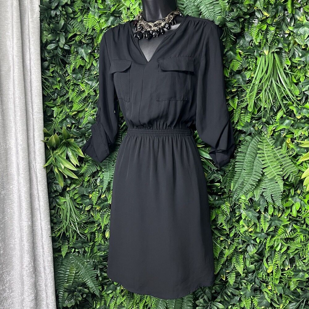 MOSSIMO Dress Women XS Black Blouson Sheath Stretched Waist 2236